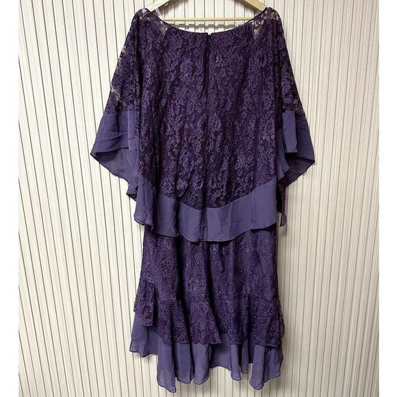 JJ's House Plum Chiffon Lace Cape Mermaid Dress with Sequins Beading Size 20W - Picture 4 of 10